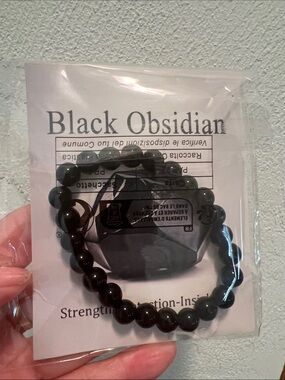 #2343* Unisex’s Black Obsidian Beaded Stretch Bracelet - Black